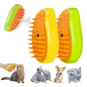 2 Pcs Brosse chat vapeur,3-In-1brosse vapeur chat,Brosse a vapeur pour chat,Brosse chien chat à vapeur,Brosse Chien Chat à Vapeur pour DémêLer Les Noeuds et Les Poils Lâches des Animaux (Jaune+Vert) (LEERMEIZI SARL, neuf)