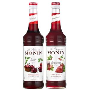 MONIN - Assortiment de Fruits Rouges de Sirop de Cerise et de Sirop de Fraise pour Cocktail pétillant, Cocktail, Thé Glacé et Limonade - Arômes Naturels - 2 * 70cl (B.L.K, neuf)