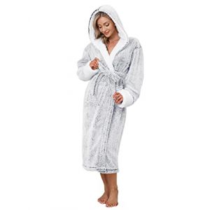 Nadeer Robe de Chambre Polaire pour Femme Homme Longue Peignoir Peignoir de Bain &agrave; Capuche en Polaire Douce Unisexe Cravate Taille Robe de Chambre S&eacute;chage Peignoir (Likela, neuf)