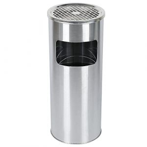 Poubelle avec cendrier de pied, seau intérieur amovible, poubelle en acier extérieur pour le bureau, l'hôtel et le jardin, Poubelle amovible sur pied en acier inoxydable (Argent (1 PC) 25*25*60 cm) (Hechheu, neuf)
