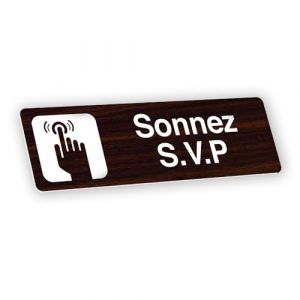 Plaque signalétique gravée autocollante Sonnez S.V.P - aspect bois - format 12x3,7 cm (my-goodprice, neuf)