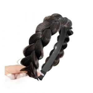Perruque synth&eacute;tique tress&eacute;e pour femme - Accessoires de cheveux tendance - Style boh&egrave;me - Nature - Bandeau extensible pour f&ecirc;te (A-noir marron) (WANGJZNB, neuf)