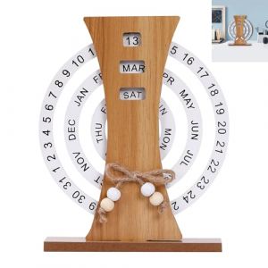 KASESSS Grande Roue Calendrier Perpetuel, Calendrier en Bois Vintage, Rotation Manuelle Calendrier De Bureau, Cr&eacute;atif Calendrier Perp&eacute;tuel Bois, Agenda Perpetuel pour D&eacute;coration de Maison Bureau (KASESSS, neuf)