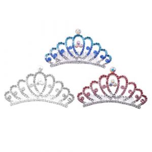 OUNONA 3 pi&egrave;ces Couronne Fille avec Peigne D&eacute;coratif Diamant pour Anniversaire F&ecirc;te et Spectacles Diamant Rose Bleu (Gustell, neuf)