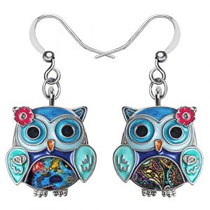 &Eacute;mail Alliage Anime Fleur Boucles d'oreilles Hibou Boucle d'oreille oiseau Bijoux de mode pour femmes, filles, cadeaux de charme (Bleu) (BAIFU JEWELRY, neuf)
