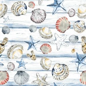Lot de 20 serviettes en papier avec motif coquillages de plage maritimes sur bois - Idéales également pour le découpage et la technique des serviettes 33 x 33 cm (Malagro Versandhandel - Expédition depuis l'Allema, neuf)