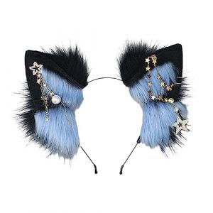 Watreketal Serre Tete,COSPLAY Oreilles de loup Serre-tête d'oreille d'animal avec étoile scintillante Chaton en fourrure Carnavals Fête Costume de fête Diable (Xuanlang Trading, neuf)
