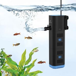 fishkeeper Filtre d'aquarium, Filtre int&eacute;rieur r&eacute;glable 500L/H pour Aquariums de 30 &agrave; 120 l, Pompe 4 en 1 avec Filtre, oxyg&egrave;ne, Machine &agrave; Ondes, &eacute;ponge filtrante (6 W (500 l/h, &le; 120 L) (Autoommo, neuf)