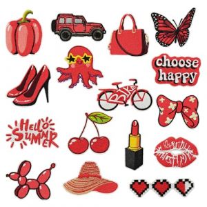 Woohome 16 PCS Broderie Patch Thermocollant, Badge Rouge Patch de Broderie Appliques Patches Ecussons à Coudre Transferts Thermocollants Décalcomanies pour DIY T-Shirt Jeans Kleidung Taschen (CXiong, neuf)