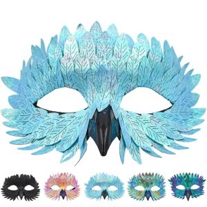 CWENDANER Élégant masque d'oiseau avec plumes 5 couleurs Demi-masque pour carnavals, bal masqué et carnaval (multicolore, pour les fêtes à thème et le carnaval) (bleu azure) (Jie&M, neuf)