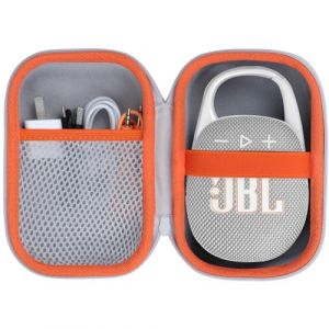 Lebakort Dur Étui Housse Cas Compatible avec JBL Clip 5 / JBL Clip 4 Enceinte Bluetooth Ultra-Portable (Gris + Orange) (Lebakort-EU, neuf)