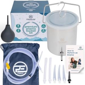 Premium EnemaTM Kit de lavement en silicone bleu avec robinet d'arr&ecirc;t de pr&eacute;cision, valve unidirectionnelle, long tuyau en silicone, 3 embouts et sac de rangement - sans BPA et sans phtalates (Profusion Health UK, neuf)