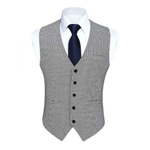 HISDERN Gilet Costume Homme Pied de Poule Classique Gilets Sans Manche Hommes Coton Gilet Mariage Formel Casual Veston Blanc & Noir M (hisdern, neuf)