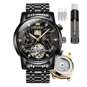 OLEVS Montre squelette à remontage automatique pour homme Tourbillon sans pile Montre de luxe en acier inoxydable avec date mécanique étanche tendance pour homme, Gw-g9910-noir et noir, Bracelet (⭐⭐⭐⭐⭐ WAREHOUSE FR ✅, neuf)