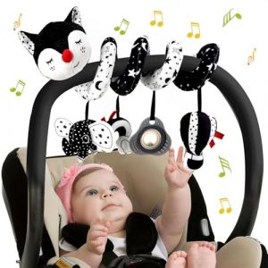 Kulveanju Jouet Poussette Bebe 6 Mois, Spirale d'activité Bébé d'éveil avec Musique, Jouet Siege Auto Bebe, Noir et Blanc Peluche Jouet Cadeaux pour Naissance Garçons et Filles 3 9 12 Mois, Renard (Kulveanju, neuf)
