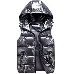 AIEOE Enfants Doudoune sans Manche Doudoune Gilet à Capuche Manteaux sans Manches Fille Garçon Vêtements d'automne et d'hiver Léger Chaud Imperméable Gris Foncé 13-14 ans (HIGENL, neuf)