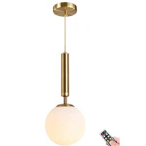 ZOBRO Suspension Sans Fil à Piles Avec Télécommande et Ampoule à Intensité Variable, Abat-Jour Globe en Verre Dépoli Blanc Réglable, Doré, 20,1 cm (shangbiaoshao, neuf)