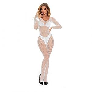 Collant Ouvert Entrejambe Sexy Chic Femme - Sous-Vêtements Mesh Bodystockings Transparent - Combinaison Latex Gaine Porte Jarretelles (White, One Size) (yo uwsLav, neuf)