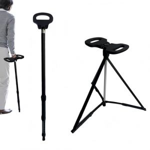 Canne de Marche, Canne Rétractable Et Pliable de 87 à 98 cm Avec Siège Chaise Pliante Portable Réglable En Hauteur de 46 à 53 cm Avec Support à Quatre Pieds Canne Siege Pour Personnes âgées Et Adultes (ysislybin, neuf)