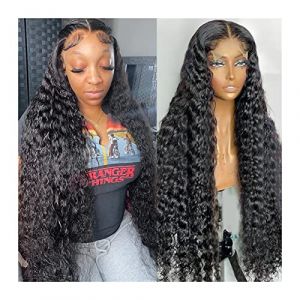 perruque Wig Wave en dentelle Pernues avant pour les femmes Pré-cueillets avec des cheveux de bébé 14-38 "Longue vague bouclée de cheveux humains perruques Brésilien Remy Hair Wave Lace Fermeure (Luancheng District Liu Yihan Daily Necessities Dep, neuf)