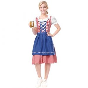Joyesplay Costume Bavarois Femme Tenue Bavaroise Costume Oktoberfest Robe Bavaroise Set costume fete de la biere femme (Bleu, L) (Fubaoo, neuf)