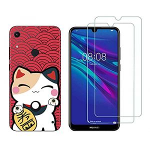 NOVAGO Compatible avec Huawei Y6 2019 /Honor 8A -Pack Complet Coque Souple Solide Anti Choc avec Impression + 2 Films Protection &eacute;cran Verre tremp&eacute; r&eacute;sistant (Coque+ 2 Films, Chat) (NOVAGO-Vendeur PRO fran&ccedil;ais, neuf)