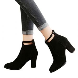 ticticlily Bottes Femme Chaussure Mode Bottine Botte Loisir Boots Motard Femme Talon Haut Bloc B Noir 36 EU (Ticticlily, neuf)