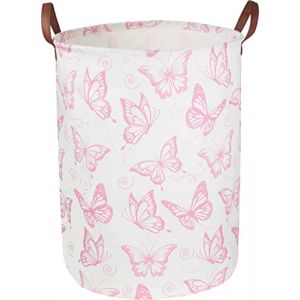 CLOCOR Panier &agrave; linge rose, panier &agrave; linge imperm&eacute;able, panier de rangement pliable pour chambre de fille, panier de rangement de jouets d'enfants, d&eacute;coration de chambre, panier cadeau (papillon rose) (YaNyi, neuf)