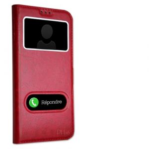 PH26 Coque pour Wiko Fever Special Edition Extra Slim X2 Fen&ecirc;tres en &eacute;co Cuir de qualit&eacute; avec Fermeture Magn&eacute;tique et Surpiq&ucirc;res Apparentes Coque Housse &eacute;tui pour Wiko Fever Special Edition - Rouge (PHONE18 expedition tr&egrave;s rapide en SUIVI POSTAL, neuf)