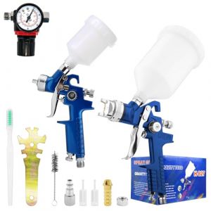 2-in-1 HVLP Pulv&eacute;risateurs de Peinture avec buse de 0,8mm Buses 125ML Tasse et 1,4 mm Buses 600ML Tasse Pistolet pulv&eacute;risateur Professionnel pour Peinture de Meubles de Voiture (Bleu) (PROSPRAYTOOL, neuf)