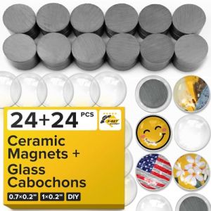 Aimants C&eacute;ramique pour Artisanat - D&ocirc;me en Verre Transparent 2,5 cm et aimants en Ferrite 1,7 cm - Aimant Circulaire - Petits Aimants pour R&eacute;frig&eacute;rateur - Rond Aimant&eacute; - Aimants Puissants &ndash; 24 PC (AC Global Distribution, neuf)