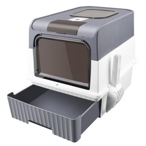Bac à litière pour Grands Chats, Filtre et Pelle à litière, fermé et Facile à Nettoyer,Maison de Toilette pour Chat Meuble litière Chat bac à litière 2 Portes avec Pelle et bac Amovible (Hechheu, neuf)