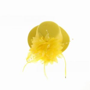 1 mini chapeau avec clip, petit chapeau, épingles à cheveux avec plumes et fleurs, bibi pour filles, accessoires pour filles, fête à thème, carnaval, Halloween, jaune (Wambere, neuf)