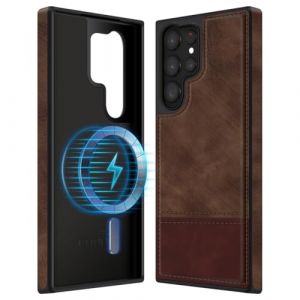 COODIO Coque en Cuir pour Samsung Galaxy S23 Ultra 6,8 Pouces, &Eacute;tui en Cuir Magn&eacute;tique Compatible avec MagSafe/Chargeur sans Fil, Housse Fin et Cr&eacute;atif (Marron) (Coofier, neuf)