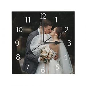 Horloge Murale Personnalisée avec Photo, Personnalisées Horloge Murale Carrée avec Photo Text, Horloge Familiale Personnalisable pour Anniversaire de Mariage Saint Valentin Anniversaire de Noël (tuoqingkeji, neuf)