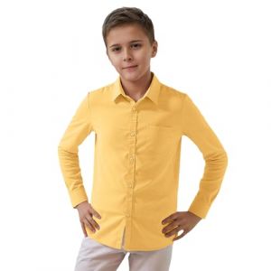 Chemise unie à manches longues pour enfant garçon et fille Gentleman Revers Bouton Tops, jaune, 4-5 ans (FISY, neuf)