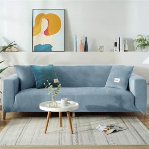 DOTBUY-SHOP Velours Salon Housses de Fauteuil Housse Canapé Extensible Housse de Canapé 1/2/3/4 Place Quatre Saisons Housse Canapé pour Sofa Décorative (4 Places,Bleu Clair) (DOTDOT SHOP, neuf)