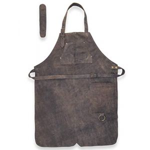 Tablier de barbecue en cuir - Tablier vintage en cuir - Tablier de barbecue et de cuisine - Henry (antique) (Trachtenhütte, neuf)
