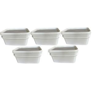 Silplast 5 x 5 litres de seaux rectangulaires avec couvercle blanc 5 pi&egrave;ces seaux &agrave; lait/stockage empilable avec poign&eacute;e en plastique, seaux &agrave; miel, seaux en plastique avec agr&eacute;ment alimentaire (sil2018, neuf)