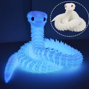 Giugio Jouet serpent imprimé 3D, 64 cm, flexible, faux serpent, en plastique, imprimé 3D, pour décoration de bureau et de maison, blanc (Heskead, neuf)