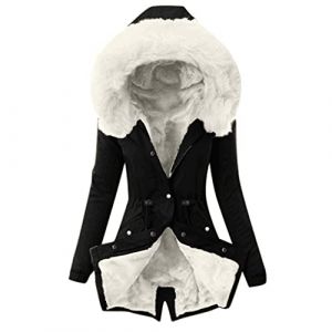 Veste Femme Hiver Moumoute Jacket Grande Taille Chaud Aviateur Parka Matelass&eacute;e Manteaux Manteau Chaud Polaire Manteau Chauffant Hiver Sweats &Agrave; Capuche Veste Noire Femme Blanc L (TOFOTL✈8-21 Jours Arrivent, neuf)