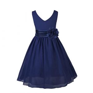 ranrann Robe de Cérémonie Fille Enfant Mousseline Robe Mariage Demoiselle d'honneur Princesse Soirée Elégante Fête Anniversaire Bleu Marine 14 Ans (ranraneu, neuf)