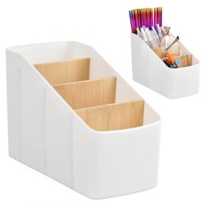 Ziyonix Organisateur de Bureau avec 4 Amovible Compartiments, Range Telecommande Pot a Crayon Accessoire Bureau Fourniture Rangement pour Télécommandes, Papeterie, Stylos (Blanc) (zhiyuanhao, neuf)