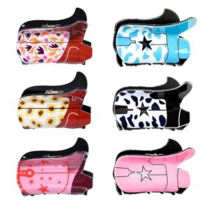 Umibow Lot de 6 pinces &agrave; cheveux de cowboy occidentales, tournesol, l&eacute;opard, &eacute;toile, cowgirl, bottes, chapeau, m&acirc;choire, accessoires pour cheveux de cowgirl occidentaux, forte tenue antid&eacute;rapante (Umibow, neuf)