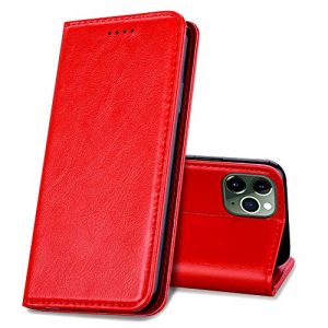 EATCYE Coque pour iPhone 11 Pro (5,8 Pouces), [Ultra Mince] Premium &Eacute;tui [en Cuir V&eacute;ritable] Cuir Housse &agrave; Rabat Portefeuille Poids-Plume [Cach&eacute; Fermoir Magn&eacute;tique] - Rouge (EATCYE EU Direct Store, neuf)