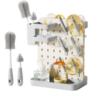 auvstar S&egrave;che Biberons avec Brosse de Nettoyage Egouttoir Biberons,Egoutte Biberons,Amovible S&eacute;choir pour B&eacute;b&eacute; Bouteilles,Grand Support Vertical pour Le S&eacute;chage des Biberons avec Bac d'&eacute;gouttage(Grau) (BOSHENG-EU, neuf)