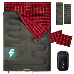 KingCamp Sac de Couchage Double avec 2 Oreillers, Sac de Couchage pour 2 personnes D&eacute;tachable en Flanelle de Coton Confortable pour Camping Tentes Camion Randonn&eacute;e Ext&eacute;rieur Int&eacute;rieur Hiver, 220*150cm (KingCamp EU, neuf)