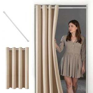 MIULEE Rideau Occultant Beige 150x200cm 1 Pièce à Oeillets Rideau de Porte Occultant avec Tringle Extensible 70-130cm,Rideaux Thermiques Anti Chaleur,Rideaux Salon Moderne Chambre (MIULEE HOME, neuf)