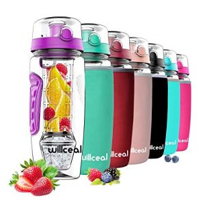 willceal Bouteille d'eau pour infuseur de Fruits 32 oz Durable avec Boule de Gel Amovible, Grande - Tritan sans BPA, Couvercle à Rabat, Protection Anti-fuites - Sports, Camping (Violet) (Willceal, neuf)