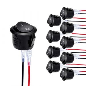Fleymu 15 PCS Mini Interrupteur à Bascule 12V, ON/OFF, SPST, 10 A/125 V, 6 A/250 V, Interrupteur à Bascule 2 Broches avec Fil, Interrupteur à Bascule Rond, pour Auto,Boat,Truck (Fleymu, neuf)